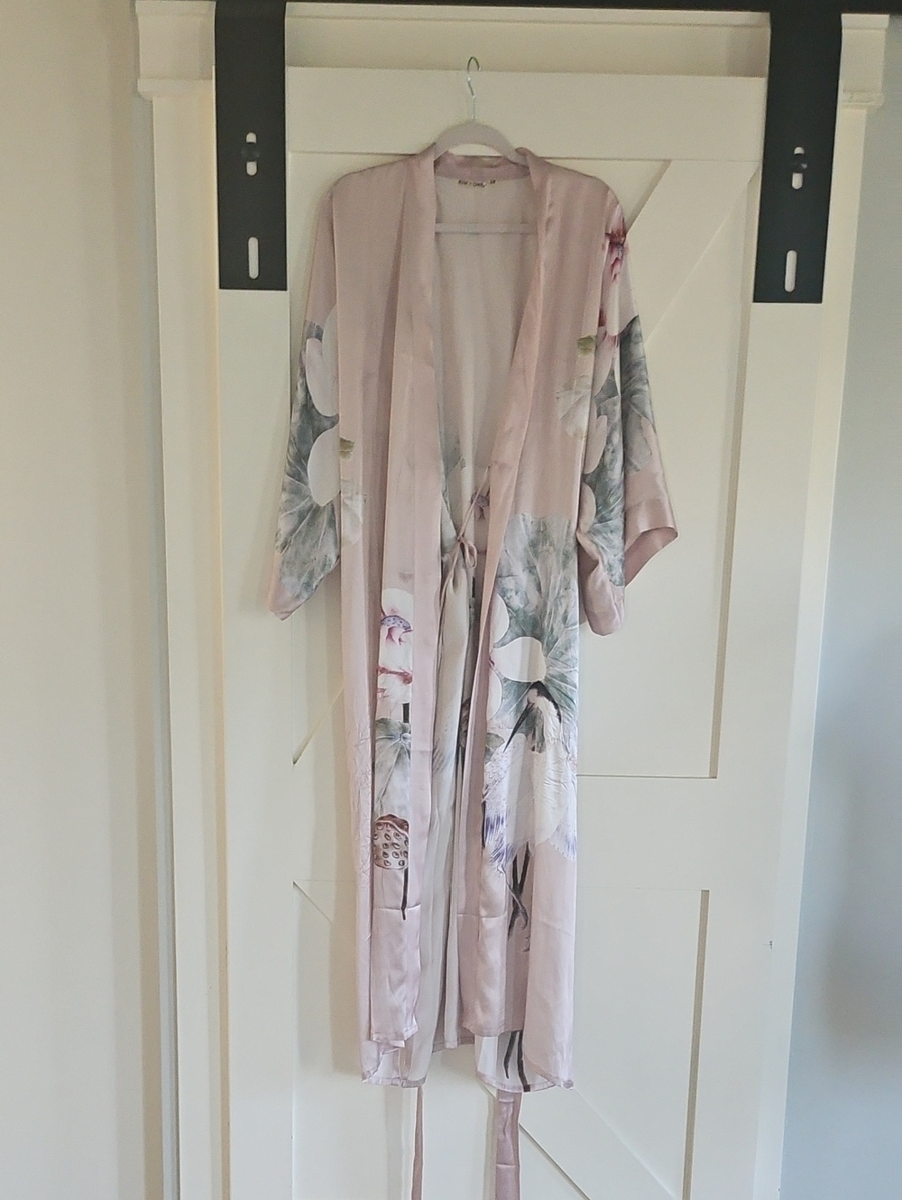 Women's Floral Silk Kimono Robe - Pink